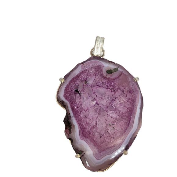 Sterling Silver Purple Agate Pendant – Handmade Geode Slice Necklace - Picture 13 of 16